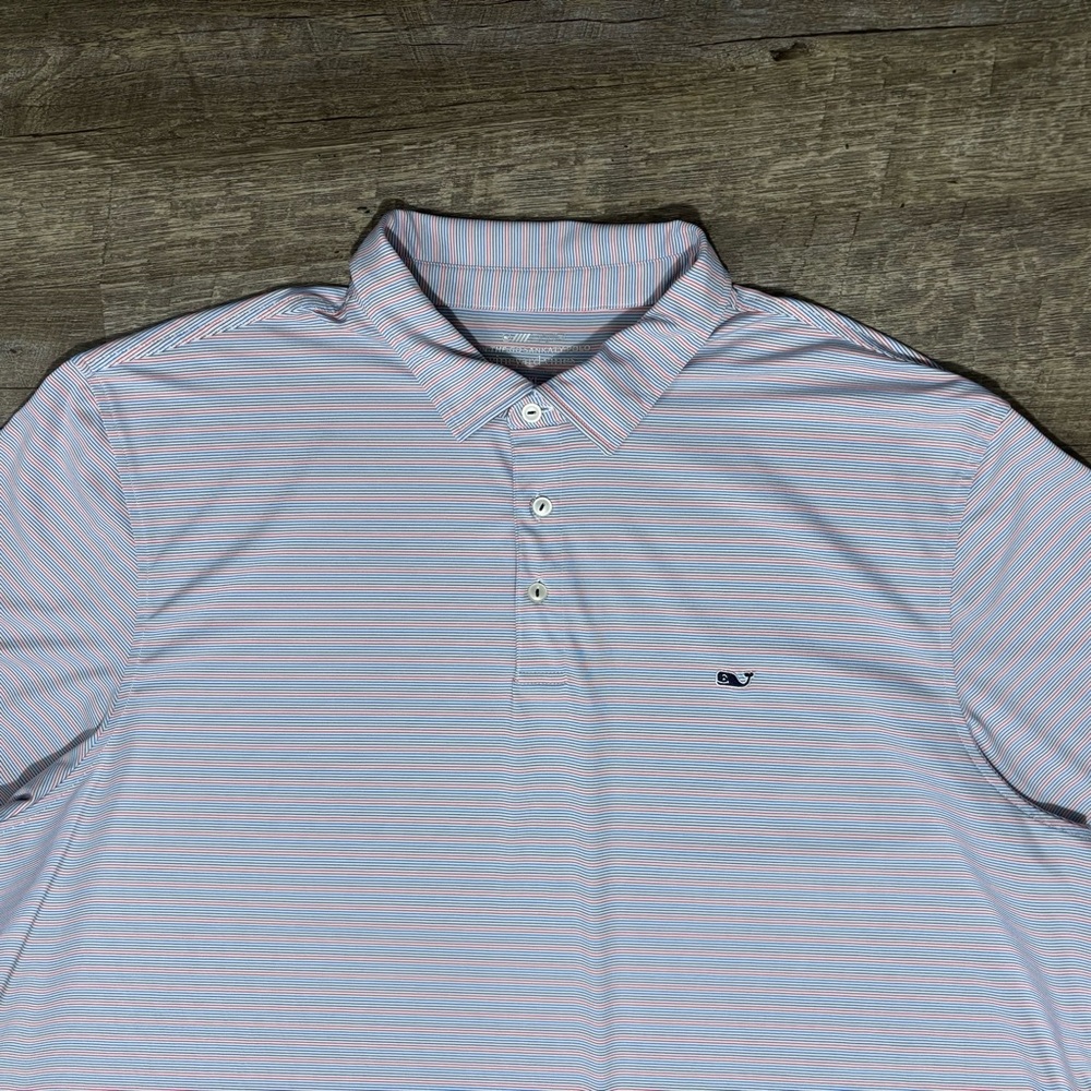 Vineyard Vines Sankaty Polo Red Blue White Stripe Performance XXL - Picture 5 of 9